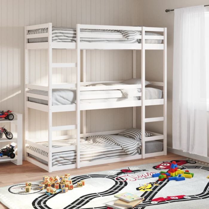 Triple Bunkbed White 75x190cm Small Single Solid Wood Pine