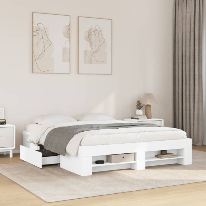 Bedframe White 150x200cm King Size Engineered Wood