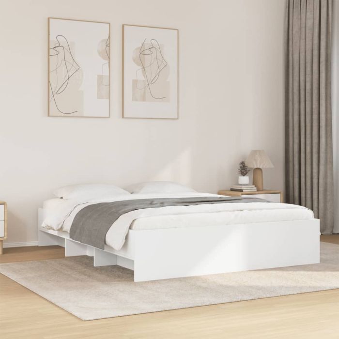 Bedframe White 150x200cm King Size Engineered Wood