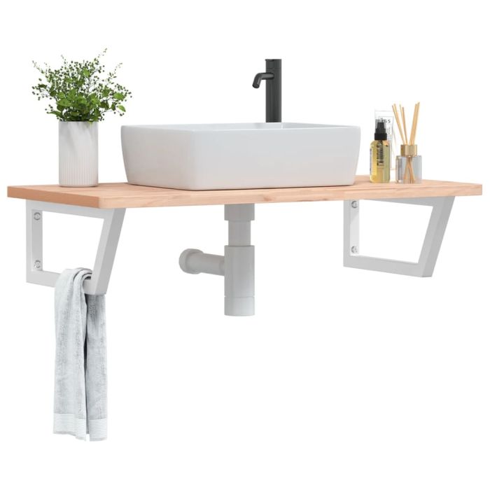 Basin Shelf Wall Mounted Steel and Solid Wood Beech