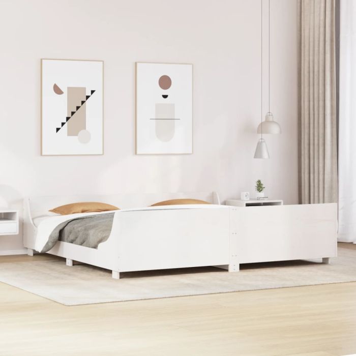 Bedframe White 200x200cm Solid Wood Pine