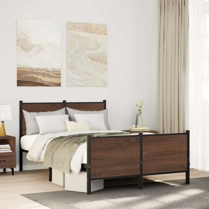 Metal Bedframe Brown Oak 120x200cm