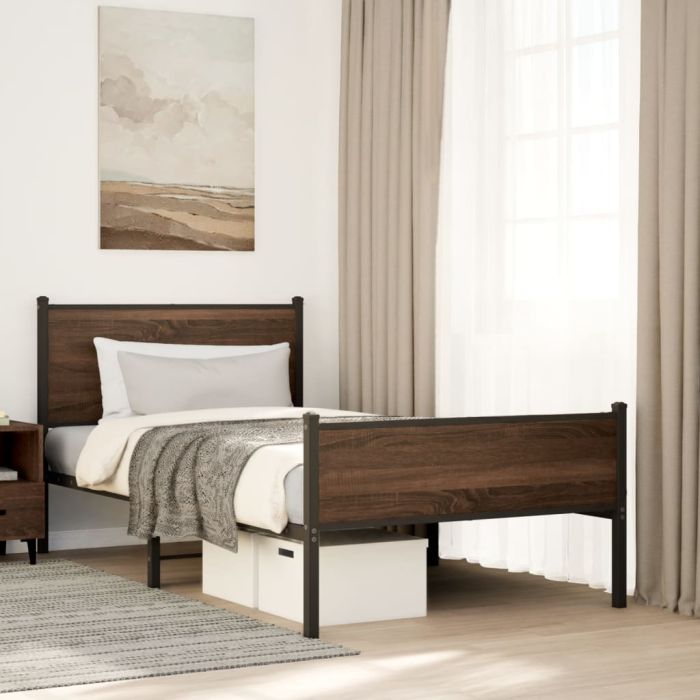 Metal Bedframe Brown Oak 107x203cm
