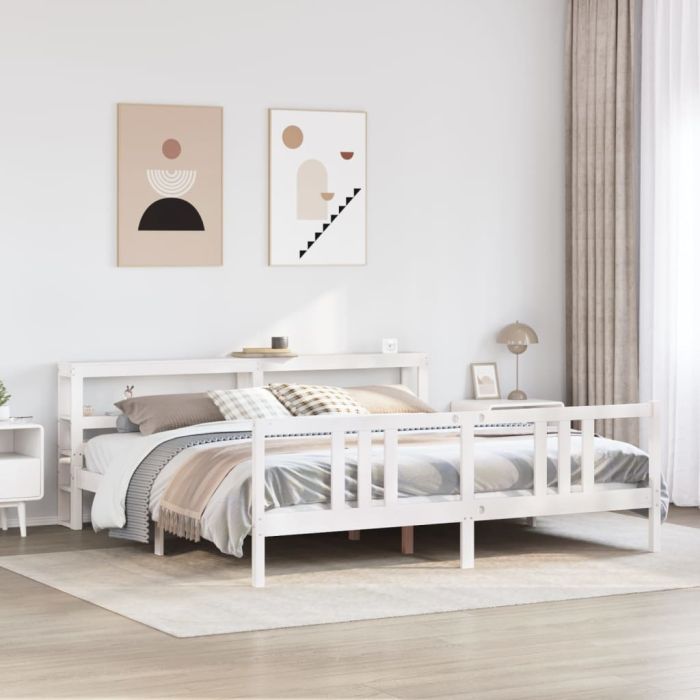 Bedframe with Headboard White 200x200cm