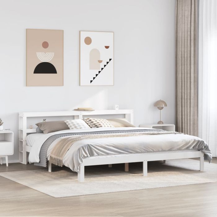Bedframe with Headboard White 200x200cm