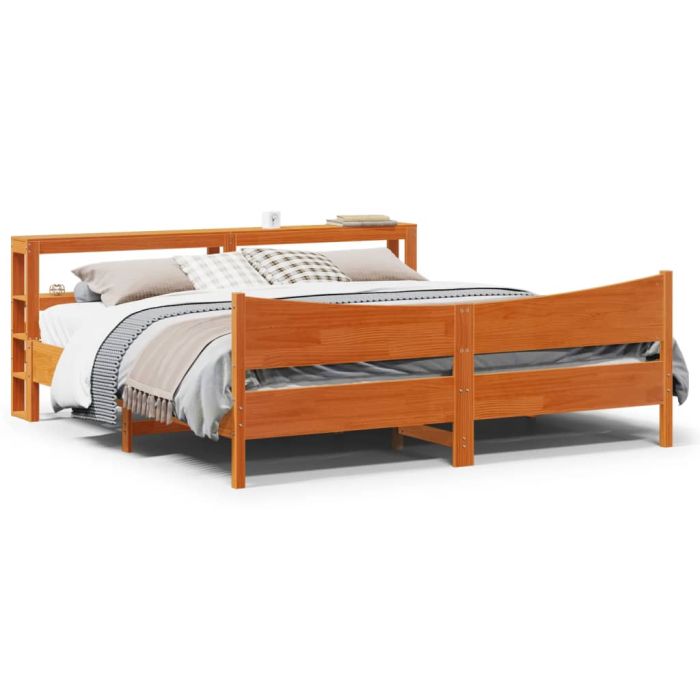 Solid Wood Pine Bedframe with Headboard Wax Brown 200x200cm