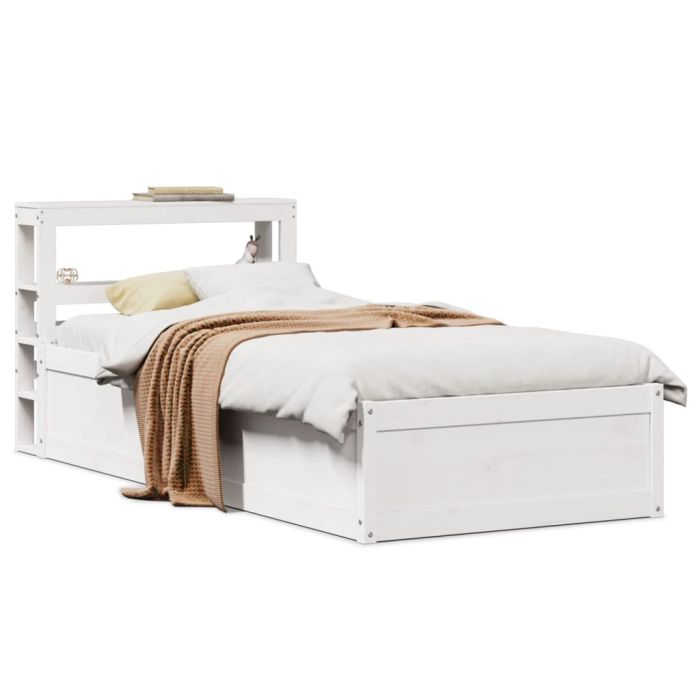 Bedframe with Headboard White 75x190cm Small Single Solid Wood Pine