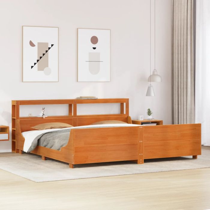 Bedframe Wax Brown 200x200cm Solid Wood Pine