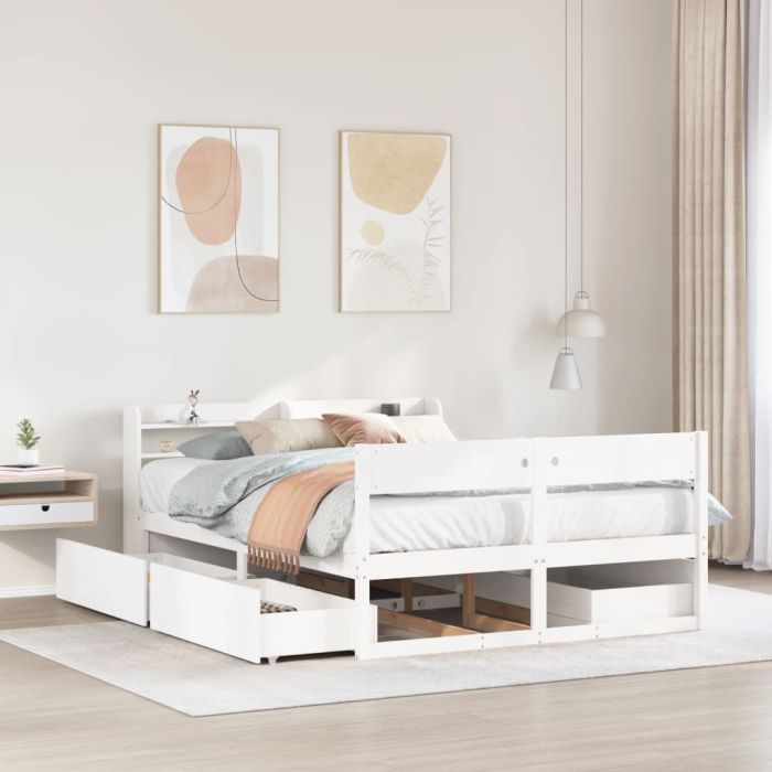 Bedframe White 140x200cm Solid Wood Pine