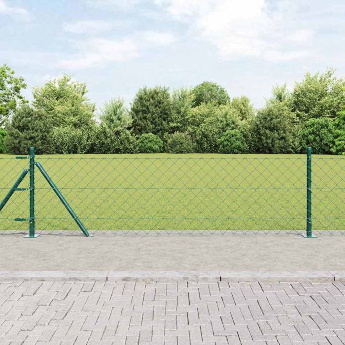 Chain Link Fence with 13 Flanged Posts 0.4x25 m Galvanised Steel