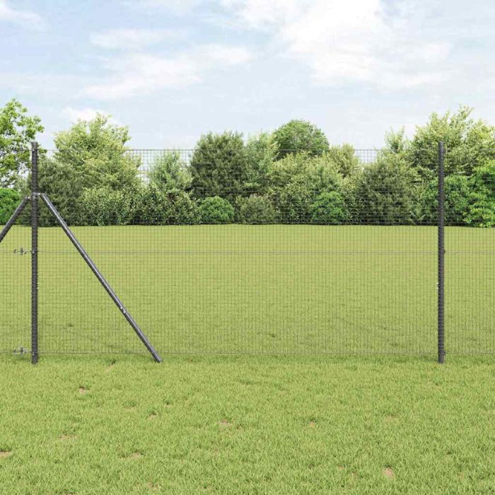 Welded Wire Fence with 13 Posts Grey 1.2x25 m Steel