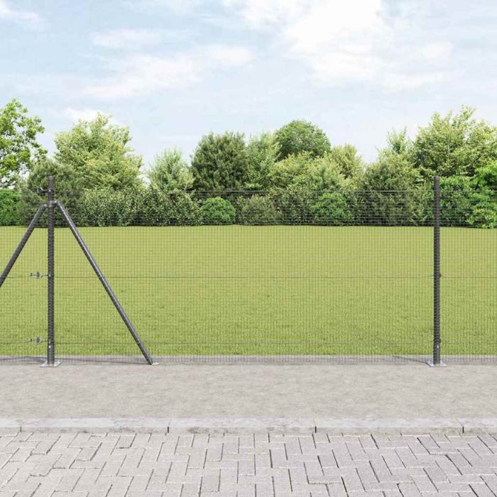 Welded Wire Fence with 7 Flanged Posts Grey 0.8x10 m Steel