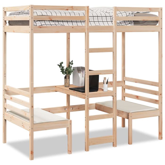 Loft Bedframe with Desk and Chairs 90x200cm Solid Wood Pine