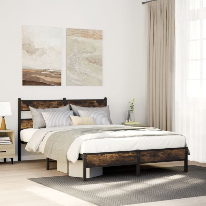 Bedframe Smoked Oak 100x200cm Engineered Wood
