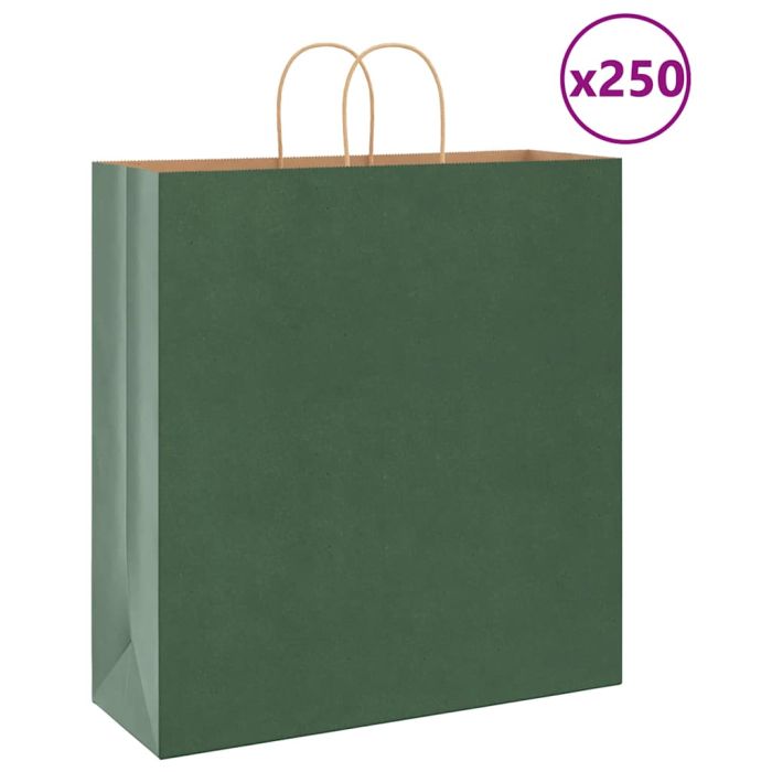 Paper Bags 250 pcs with Handles Green 45x17x48 cm