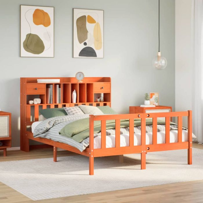 Bookcase Bed Wax Brown 160x200cm Solid Wood Pine