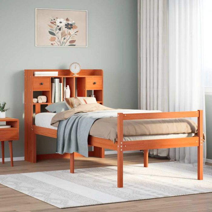 Bookcase Bed Wax Brown 75x190cm Small Single Solid Wood Pine