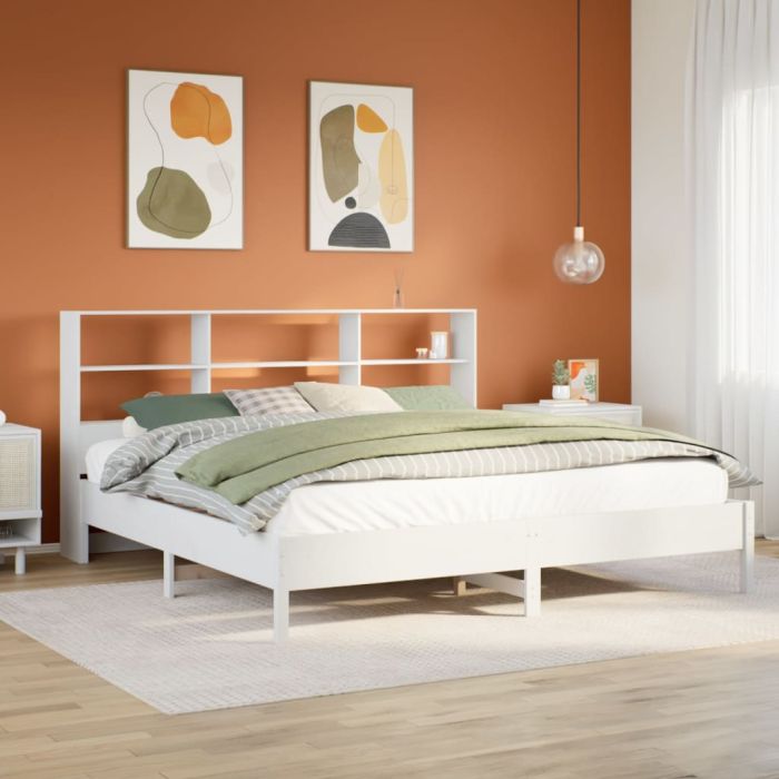 Bookcase Bed White 180x200cm Super King Solid Wood Pine