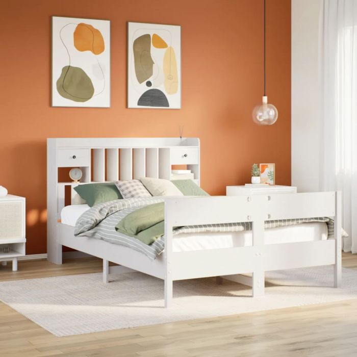 Bookcase Bed White 140x190cm Solid Wood Pine