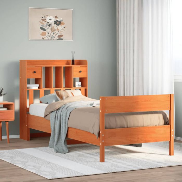Bookcase Bed Wax Brown 75x190cm Small Single Solid Wood Pine