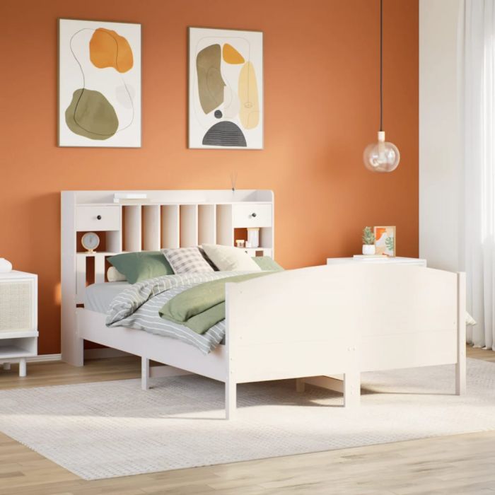 Bookcase Bed White 140x200cm Solid Wood Pine