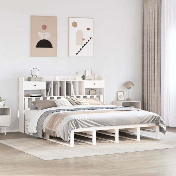 Bookcase Bed White 180x200cm Super King Solid Wood Pine