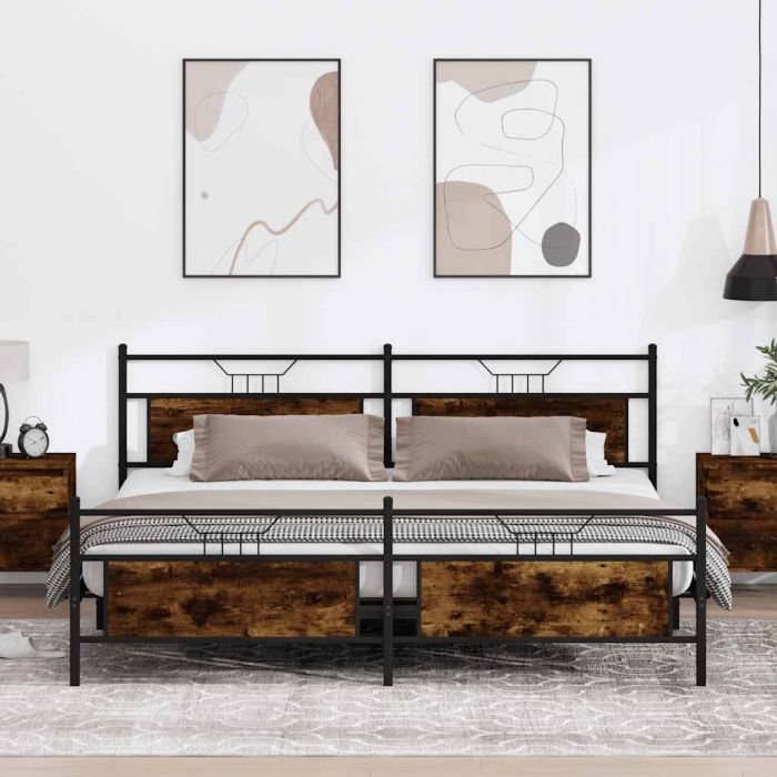 Metal Bedframe Smoked Oak 193x203cm
