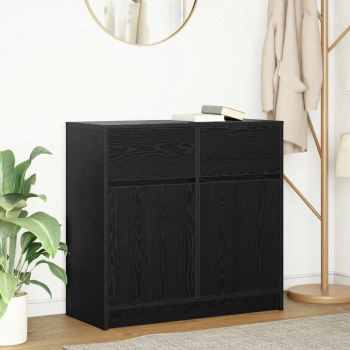 Sideboard with Drawer Black Oak 80x34x76 cm Engineered Wood