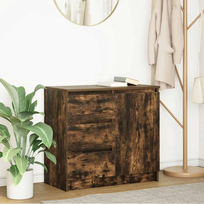 Sideboard with Drawer Smoked Oak 71x35x65 cm Engineered Wood