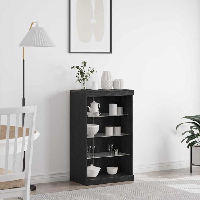 Sideboard with LED Lights Black Oak 60,5x37x100 cm