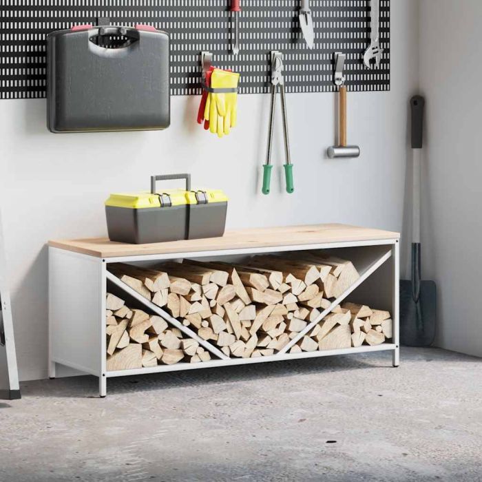 Firewood Rack with Wooden Top White 100.5x35.5x40 cm