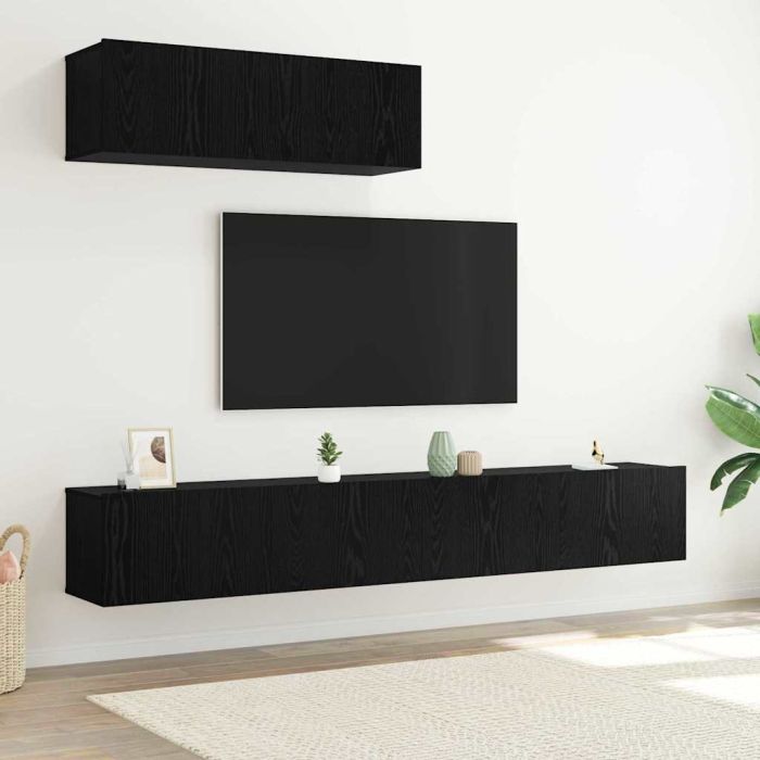 3 Piece TV Cabinet Set Wall-Mounted Black Oak Engineered Wood