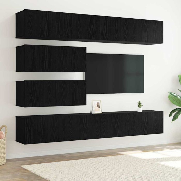 10 Piece TV Cabinet Set - Wall-mounted Black Oak Engineered Wood