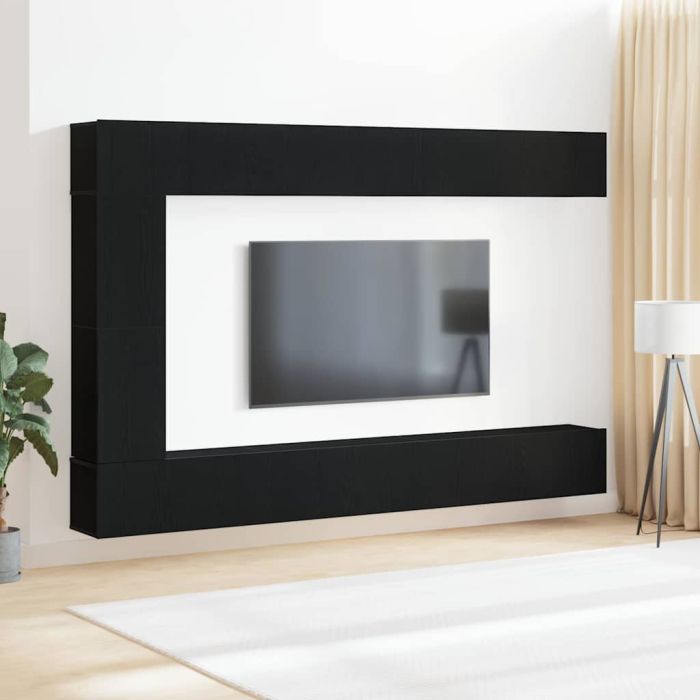7 Piece TV Cabinet Set - Wall-Mounted, Black Oak, Engineered Wood