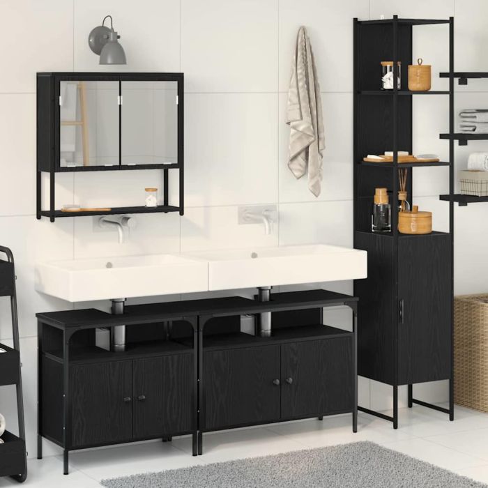 4 Piece Bathroom Furniture Set - Black Oak, Made of Engineered Wood