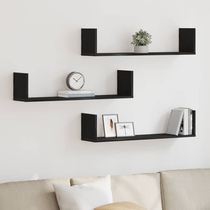 Wall Shelves 3 Pieces Black Oak 80x18x18 cm Engineered Wood