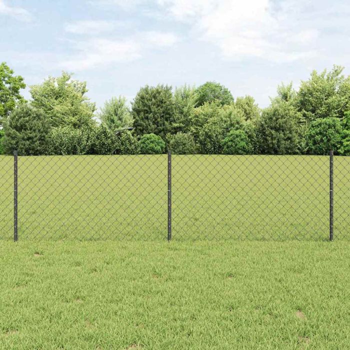 Chain Link Fence with 10 U Posts Grey 0.6x10 m Steel