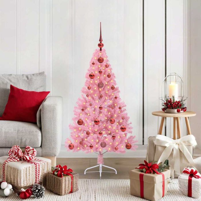 EMBERI Artificial Pre-lit Christmas Tree with 150 LEDs Pink 120 cm PVC