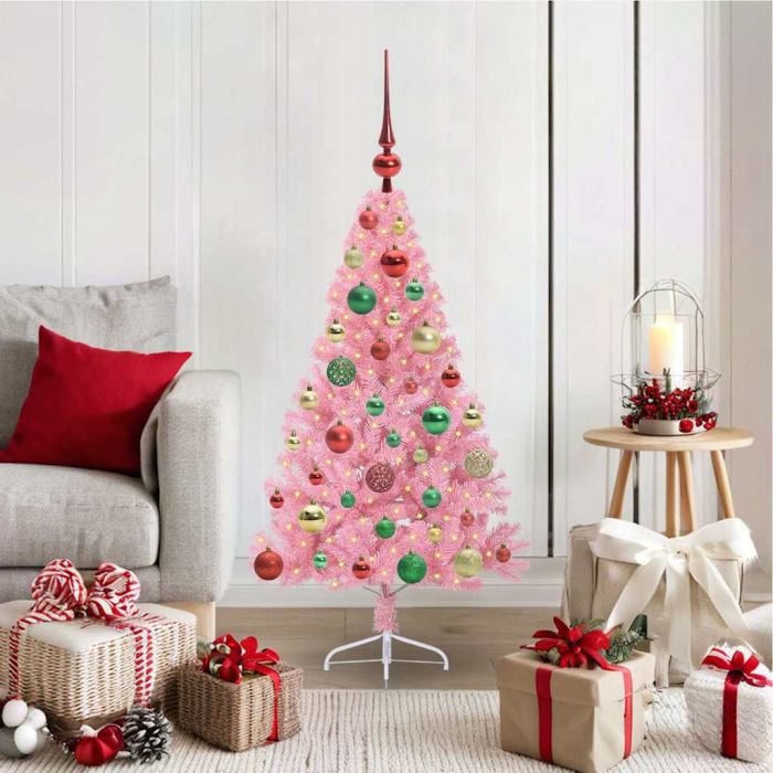 EMBERI Artificial Pre-lit Christmas Tree with 150 LEDs Pink 120 cm PVC