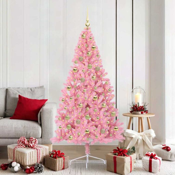 EMBERI Artificial Pre-lit Christmas Tree with 300 LEDs Pink 180 cm PVC