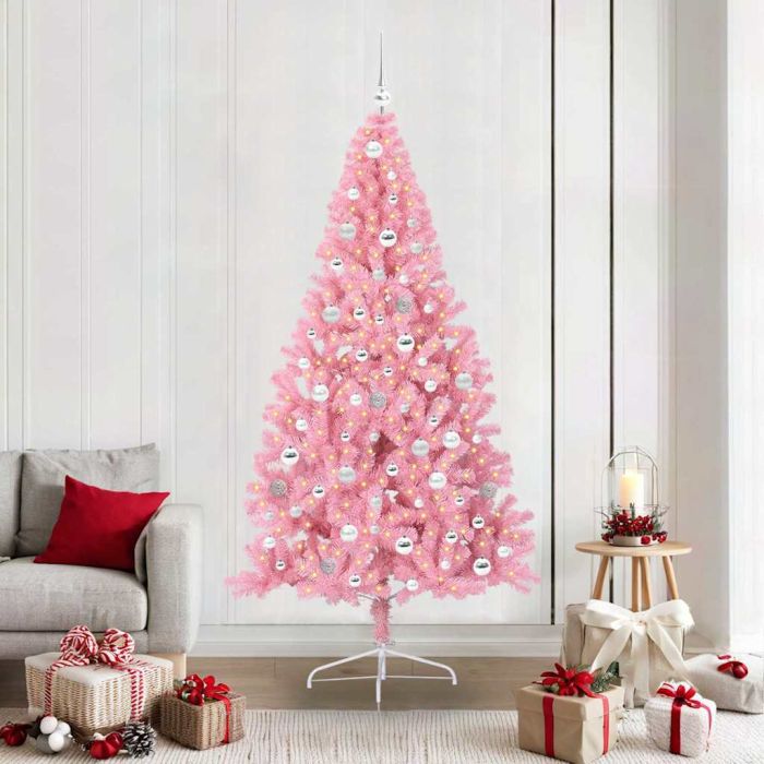 EMBERI Artificial Pre-lit Christmas Tree with 300 LEDs Pink 210 cm PVC