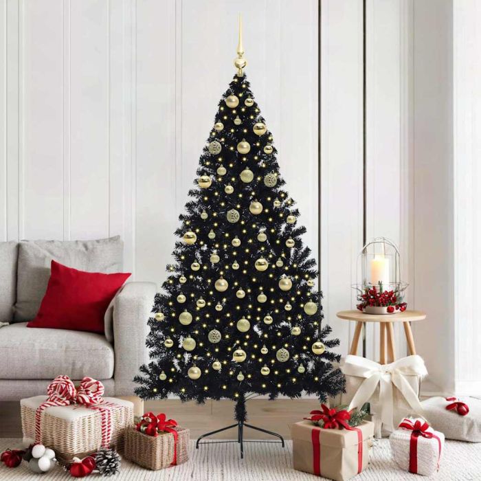BRIWIN Artificial Pre-lit Christmas Tree Black 180 cm PVC