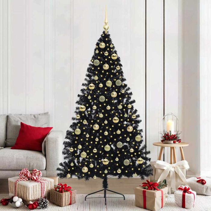 BRIWIN Artificial Pre-lit Christmas Tree Black 210 cm PVC