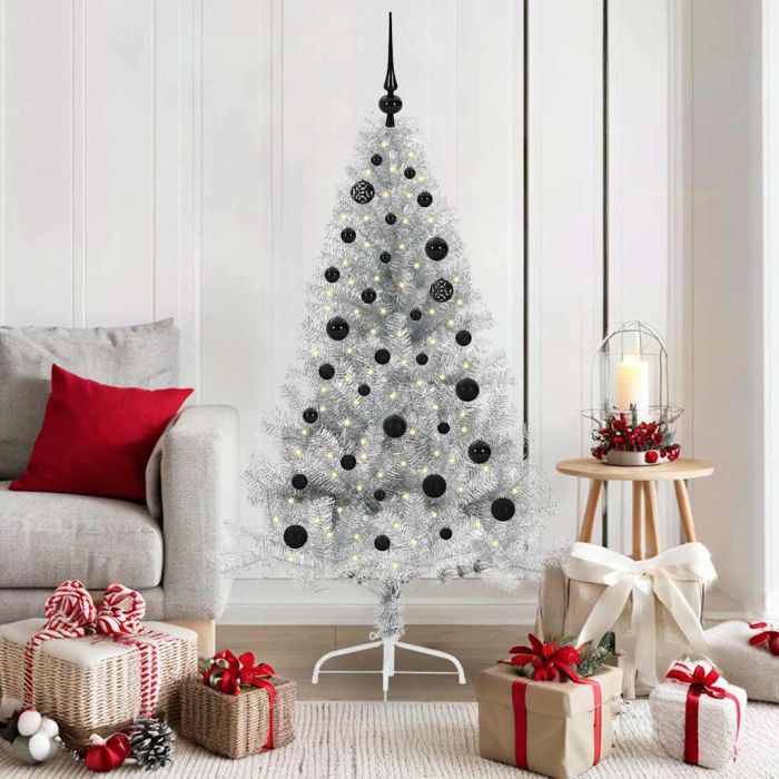 BRIWIN Artificial Pre-lit Christmas Tree Silver 150 cm PET
