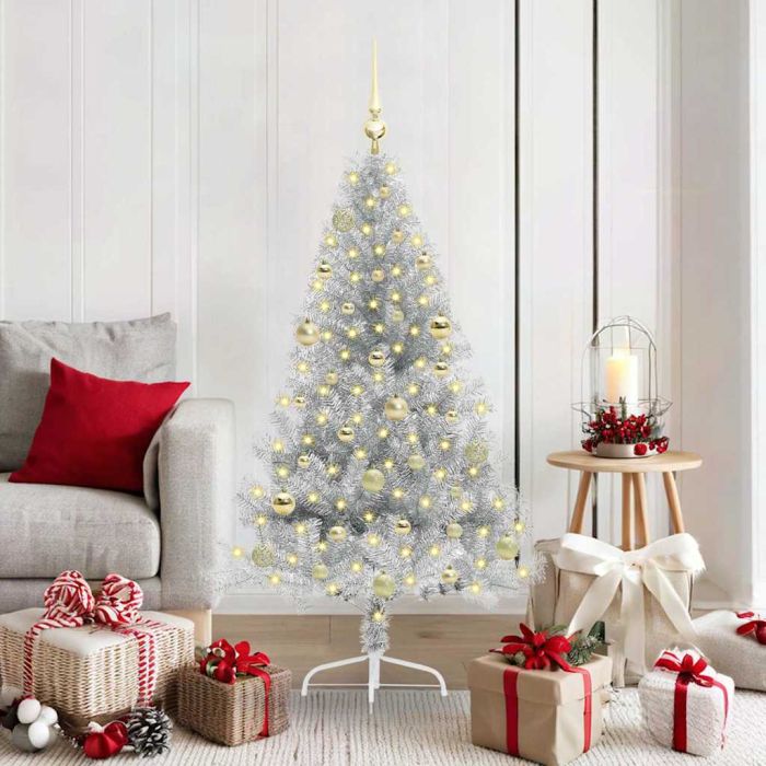 BRIWIN Artificial Pre-lit Christmas Tree Silver 150 cm PET