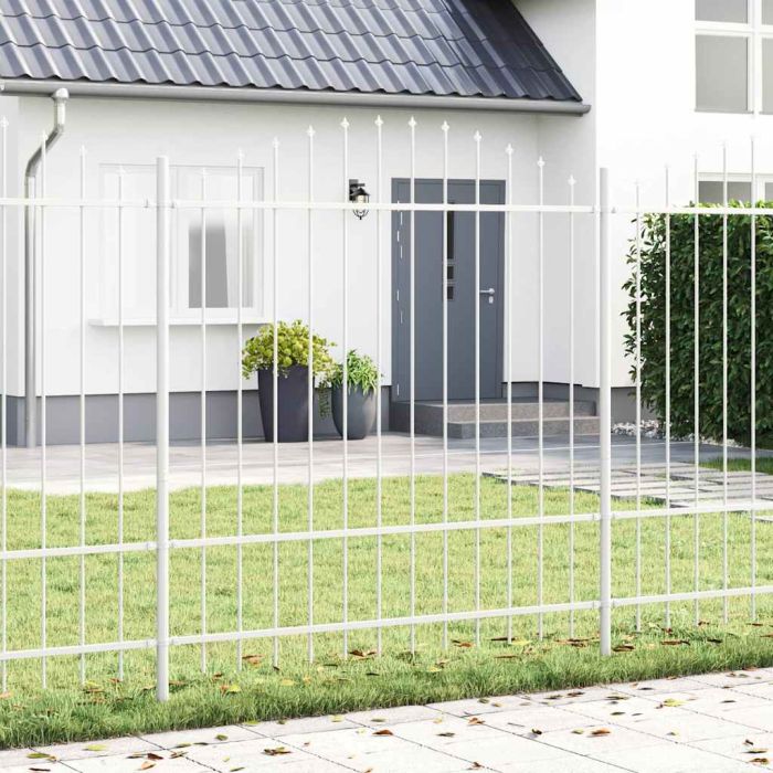 Garden Fence with Hoop Top, White, 13.6x1.75 m, Steel