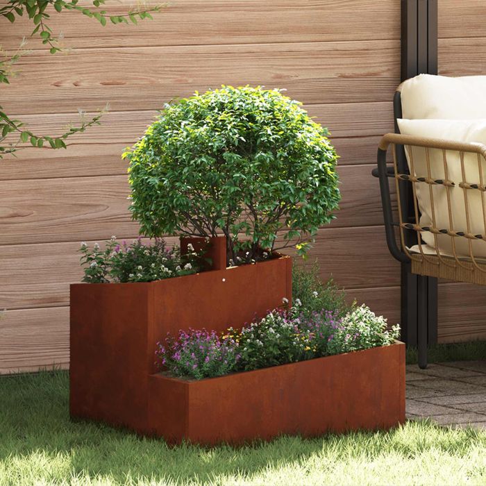 DASCOVE Garden Planter 60x60x50 cm Weathering Steel - Brown