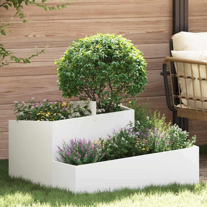 DASCOVE Garden Planter 80x80x50 cm Cold-rolled Steel - White
