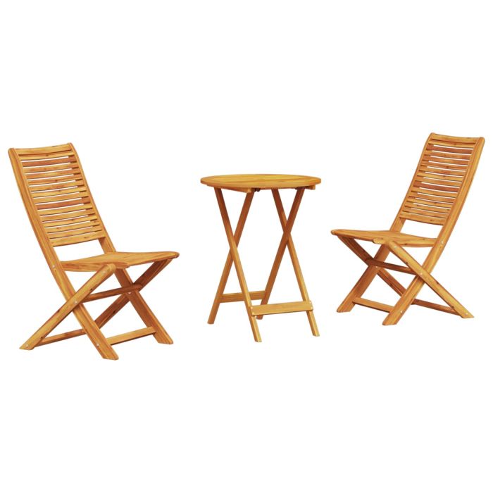 VOBURY Folding Bistro Set Folding 3 pcs Solid Acacia Wood - Brown