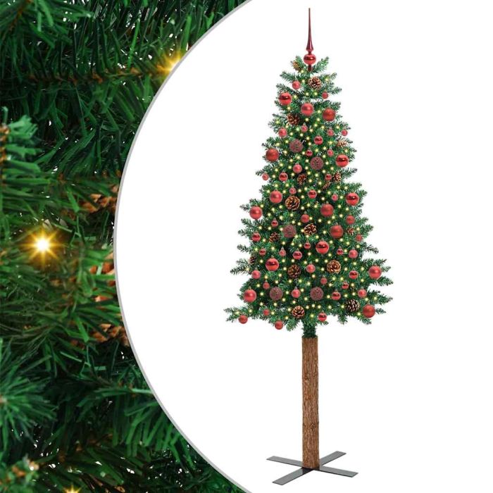 EMBERLY Slim Christmas Tree Green 180 cm PVC and Solid Pine wood